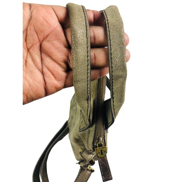 fossil suede gold metallic explorer crossbody hobo tote and coin change purse - Picture 6 of 12